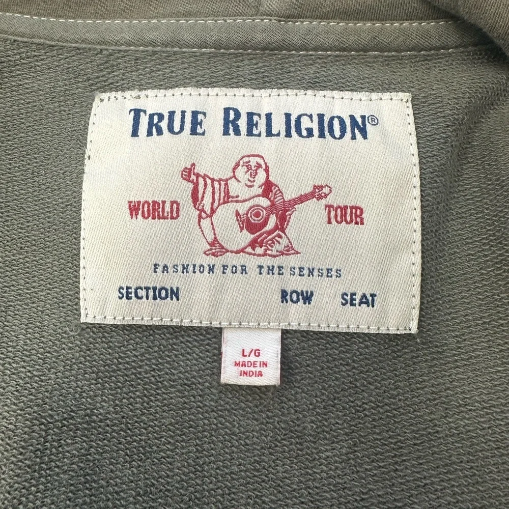 True Religion Buddha Logo Zip Sweatshirt Men khaki green hoodie